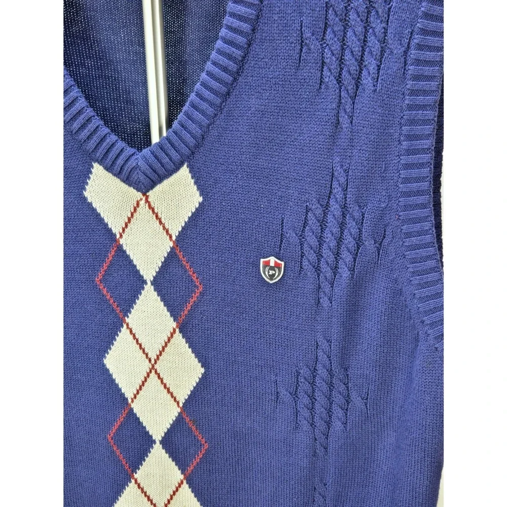Men's Y2K Phat Farm XL Blue Argyle Cable Knit V-Neck Sweater Vest Heritage